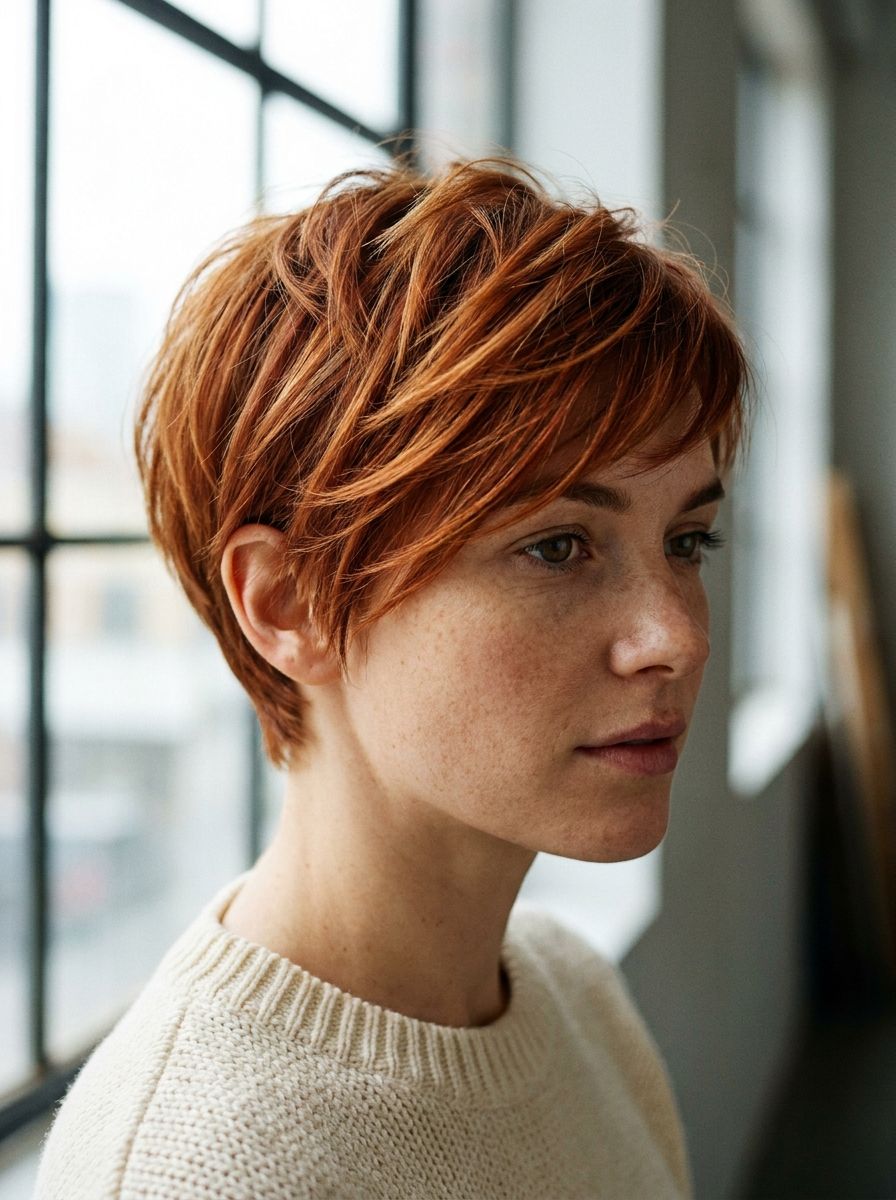 Kupfer Pixie mit warmer Dimension - Haarfarben Ideen für kurze Haare